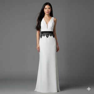 Ivory and Black Lace Formal Dress